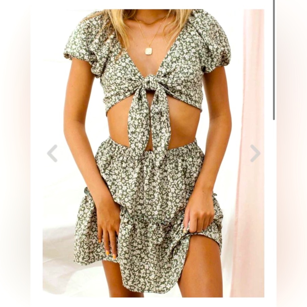 Audrey 3 + 1 Green and White Skirt And Crop Set Medium